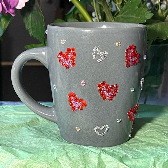 Coffee tea Gray bling rhinestone mug Handcrafted New - Picture 3 of 6